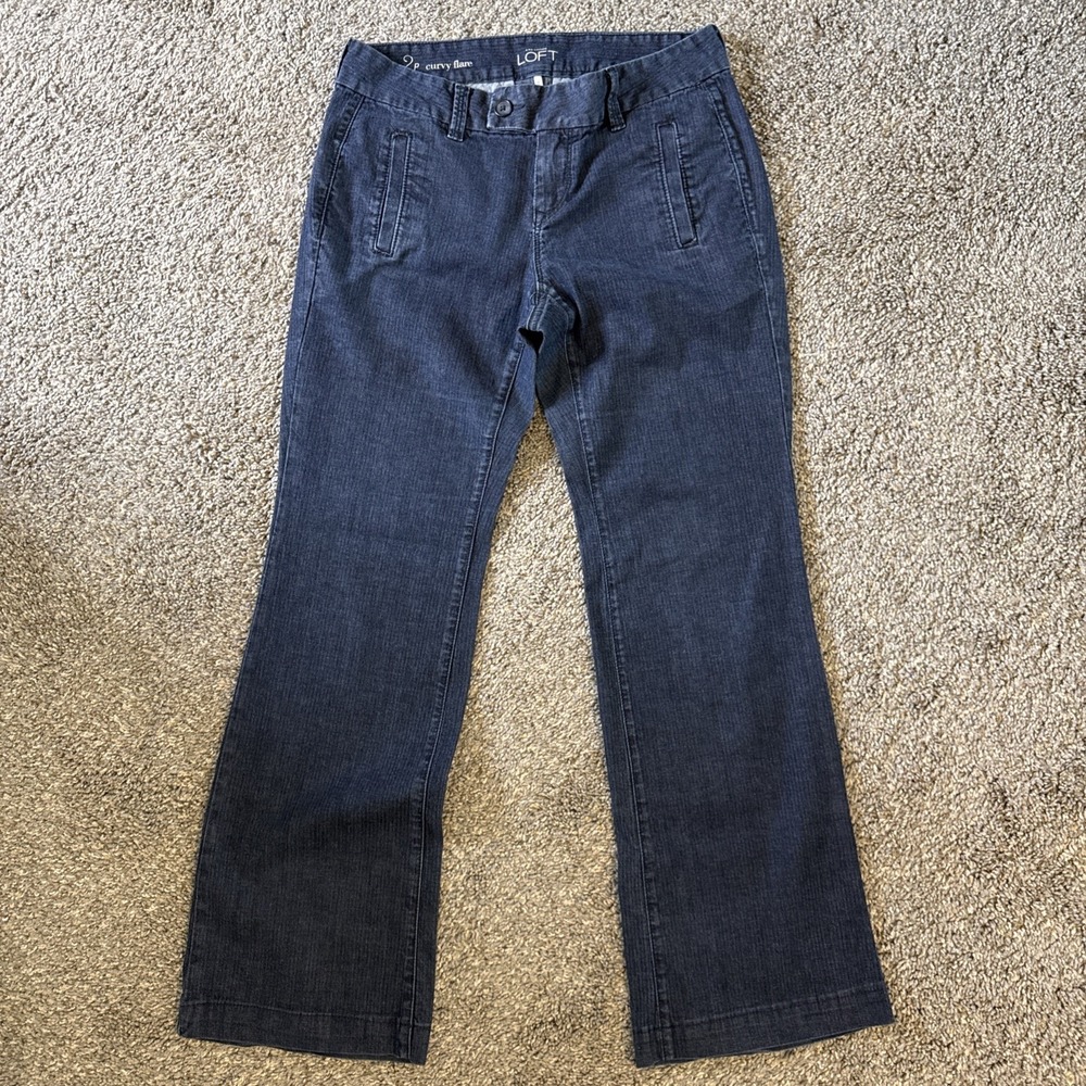Ann Taylor LOFT Modern Trouser Pants Blue Denim Look Flat Front Petite Size 2P
